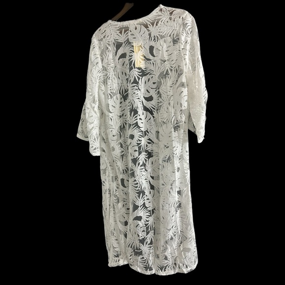 AMBER SKIES Elegant White Lace Kimono Tropical Leaf Design Resort Sz m - Picture 9 of 13